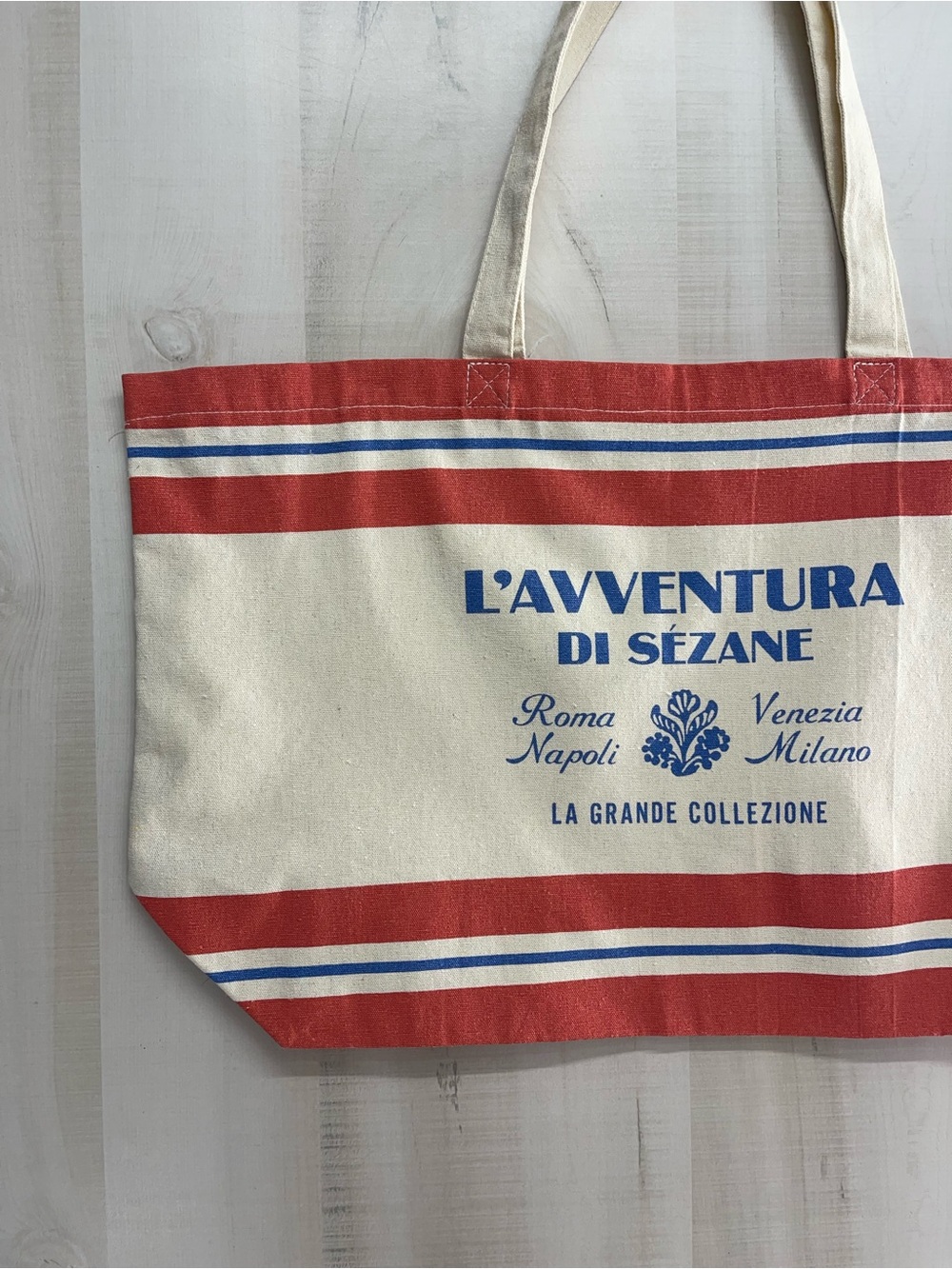 NWOT Sezane Canvas Tote in Cream with Red and Blue Stripes bag